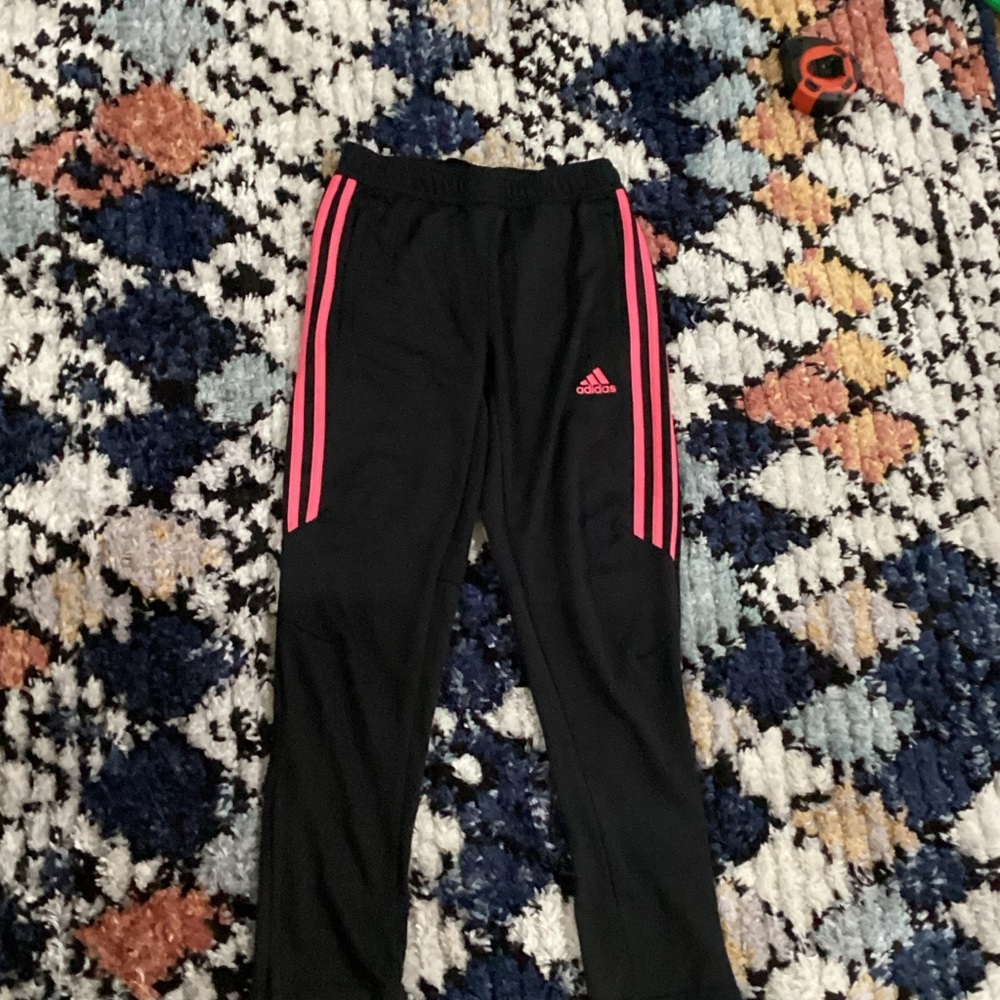 Adidas Kids Black Joggers with Vibrant Pink Accents